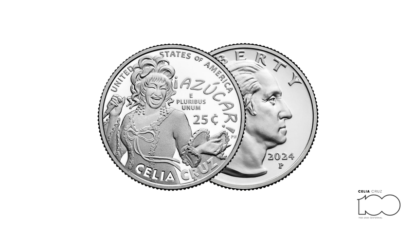 Moneda con la imagen de Celia Cruz.