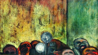 La cámara fotográfica (1959) demuestra el concepto expresionista, paradójico e insinuante de la pintora. (CERNUDA ARTE)