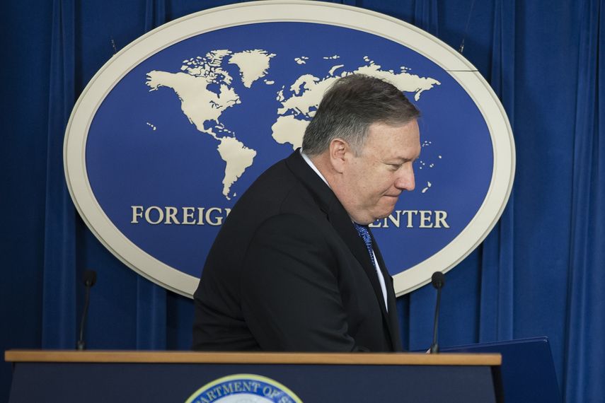 &nbsp;El secretario de Estado de EEUU, Mike Pompeo, durante una rueda de prensa en Washington DC.&nbsp;