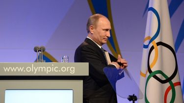 El presidente de Rusia Vladimir Putin durante una gala olímpica en 2014 frente al Comité Olímpico Internacional COI y las federaciones adscritas&nbsp;
