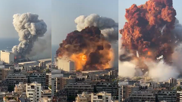 Secuencia de la mega explosión ocurrida en el puerto de Beirut. La imagen es de un video que publicó el periodista Borzou Daragahi  en su cuenta en Twitter @borzou. 