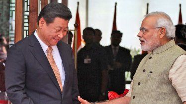 &nbsp;El primer ministrio indio Narendra Modi recibe a su homólogo chino Xi Jinping en Ahmadabad, India, el miércoles 17 de septiembre de 2014.