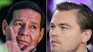 Combinaci&oacute;n de im&aacute;genes creadas el 19 de agosto de 2020 muestra al entonces candidato a vicepresidente brasile&ntilde;o Hamilton Mourao (izq.) durante un mitin de campa&ntilde;a el 4 de octubre de 2018 en Sao Paulo, Brasil, y al actor estadounidense Leonardo DiCaprio participando en el programa de televisi&oacute;n Le grand journal en un set de la televisi&oacute;n francesa Canal + el 5 de febrero de 2010 en Par&iacute;s.
