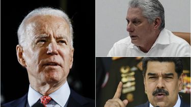 En las fotos, Biden, el gobernante cubano Miguel Díaz-Canel y el dictador venezolano Nicolás Maduro.&nbsp;