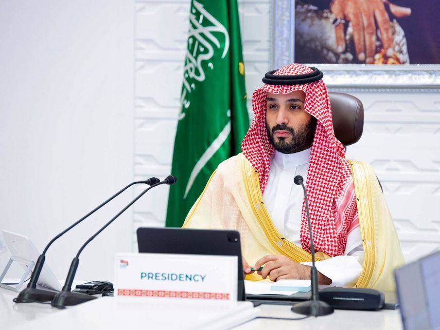 El príncipe heredero de Arabia Saudí, Mohamed bin Salman, participa en una cumbre virtual del G20, en Riad, Arabia Saudí.&nbsp;