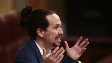 El vicepresidente segundo del Gobierno, Pablo Iglesias, interviene durante una sesión de control al Gobierno en el Congreso de los Diputados, en Madrid (España), a 10 de marzo de 2021.&nbsp;