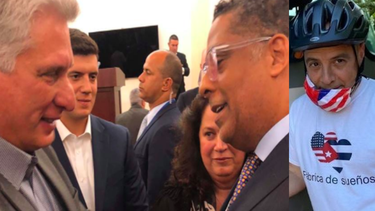 A la izquierda, Díaz-Canel y Hugo Cancio en Nueva York durante una visita del gobernante cubano. A la derecha, Carlos Lazo durante una de sus caravanas hacia Washington.&nbsp;