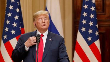 El Presidente Donald Trump, durante la rueda de prensa en la cumbre con Putin.