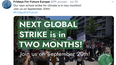 Captura de pantalla de la cuenta de Twitter&nbsp;Fridays For Future Europe, donde se anuncia la movilización a favor del medioambiente el próximo 20 de septiembre.&nbsp;
