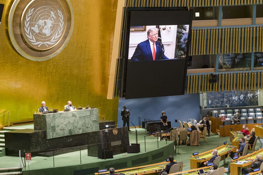 El presidente de Estados Unidos Donald Trump interviene este martes en el pleno de Naciones Unidas mediante un video grabado, debido a la pandemia.&nbsp;&nbsp;