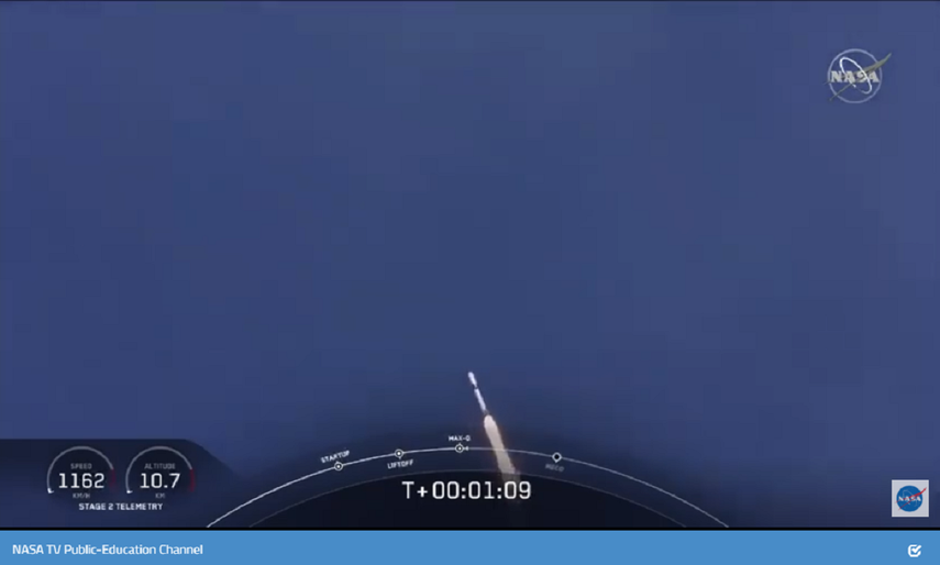 Captura de pantalla del lanzamiento de la nave espacial Crew Dragon&nbsp;
