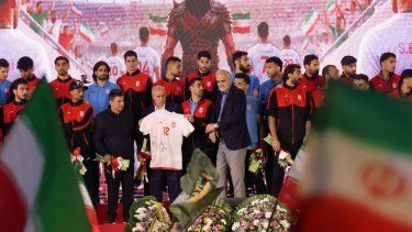 Miembros de la selección nacional de fútbol de Irán durante una ceremonia de despedida antes de su participación en el Mundial 2026, el 13 de mayo de 2026.