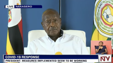 El&nbsp;mandatario&nbsp;de la Rep&uacute;blica de Uganda,&nbsp;Yoweri Museveni, durante una rueda de prensa transmitida por&nbsp;NTVUganda el 19 de abril de 2020.&nbsp;