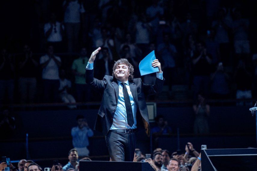 El presidente de Argentina, Javier Milei, interviene durante la última jornada del Madrid Economic Forum, en el Palacio de Vistalegre, a 8 de junio de 2025, en Madrid, España.&nbsp;