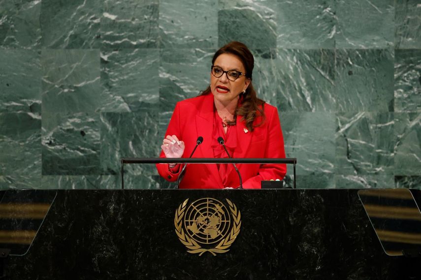 La presidenta de Honduras Xiomara Castro durante la Asamblea General de la ONU en Nueva York el 20 de septiembre del 2022.