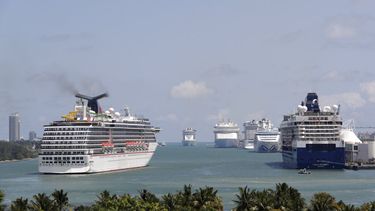 Varios cruceros aparecen anclados frente a la costa de Miami. &nbsp;