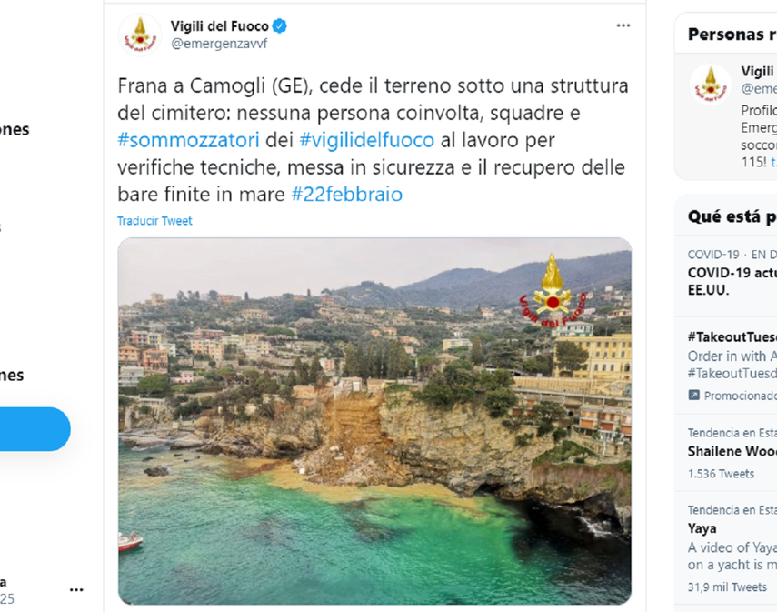 En esta imagen se observa el deslizamiento de tierra donde estaba la parte central del cementerio.&nbsp;