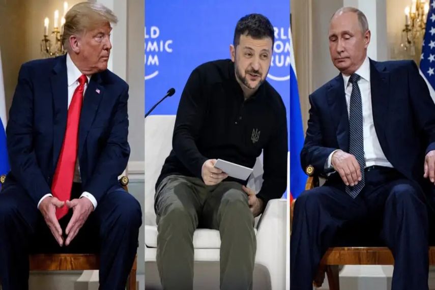 Donald Trump, Volodimir Zelenski y Vladimir Putin