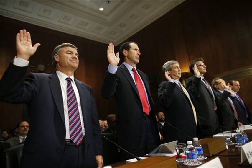 Michael D. White, Chairman and Chief Executive Officer of DirecTV; Randall L. Stephenson, President and Chief Executive Officer of AT&T; Christopher Keyser, President, Writers Guild of America West; Matthew F. Wood, Policy Director, Free Press; Larry D