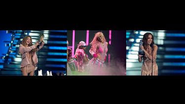 Shakira, Karol G y Anitta en los Premios MTV Video Music Awards el martes 12 de septiembre de 2023 en el Prudential Center en Newark, Nueva Jersey.