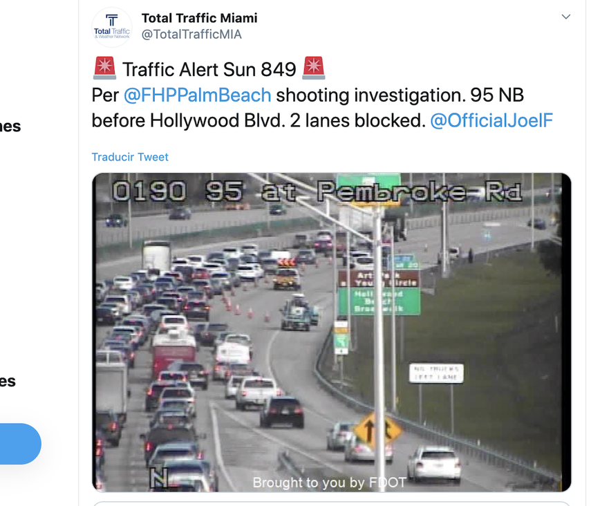 Captura de pantalla del Twitter de&nbsp;@TotalTrafficMIA&nbsp;donde reportan el incidente.&nbsp;