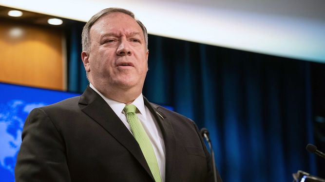 El secretario de Estado de Estados Unidos, Mike Pompeo, habla durante una rueda de prensa en el Departamento de Estado en Washington, el mi&eacute;rcoles 20 de mayo de 2020.&nbsp;