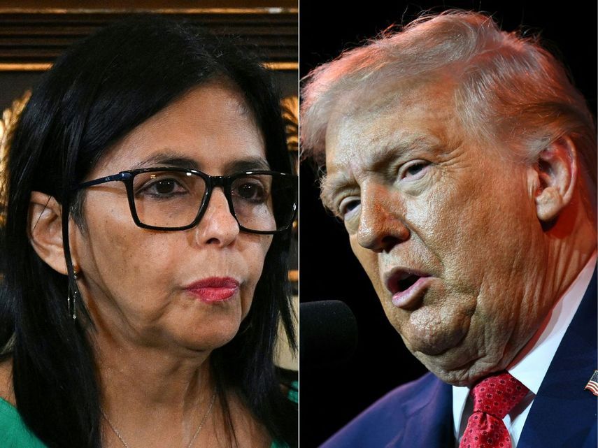 La gobernante interina de Venezuela, Delcy Rodríguez, y el presidente de Estados Unidos, Donald Trump.