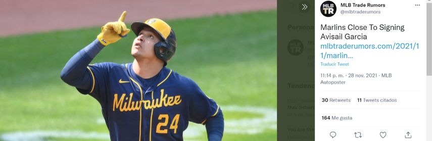 El jardinero venezolano Avisail García es el nuevo jugador de los Marlins de Miami para el 2022 en la MLB