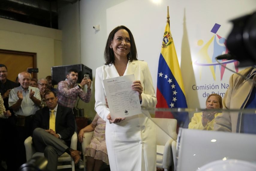 María Corina Machado es proclamada como candidata presidencial de la oposición en  una ceremonia organizada por la Comisión Nacional de Primarias, en Caracas.