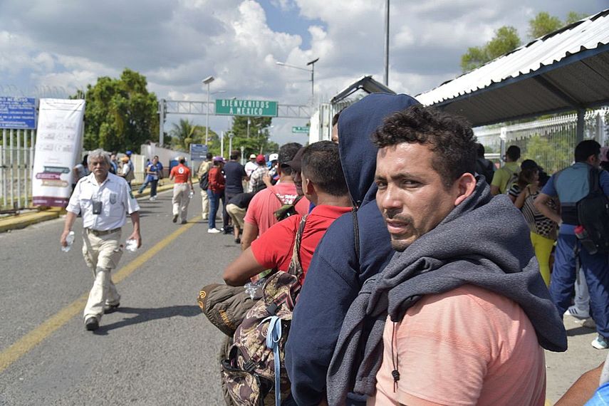Integrantes de una de la&nbsp;caravana&nbsp;migrante, procedente de Honduras, llegan al municipio de Suchiate en Chiapas, México.