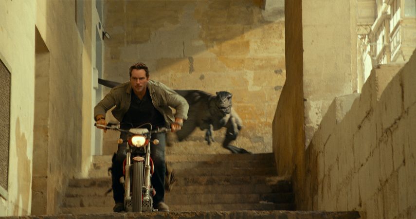 En esta imagen proporcionada por Universal Pictures, Chris Pratt en una escena de Jurassic World: Dominion.&nbsp;
