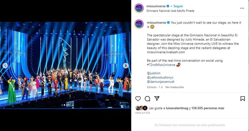 Este sábado 18 de noviembre se transmitirá la 72° edición del Miss Universo.