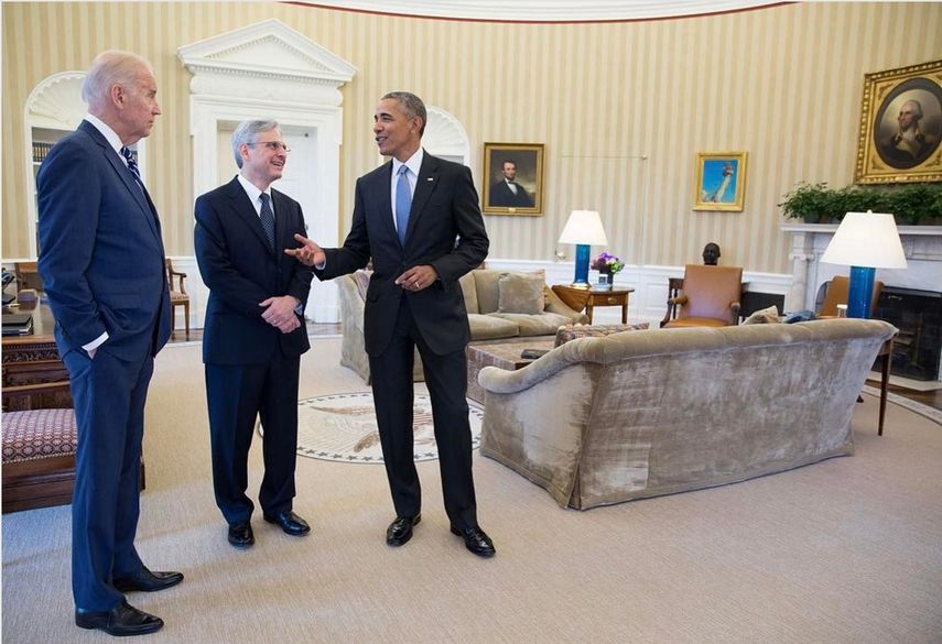 El presidente Barack Obama con Merrick Garland (centro) y el vicepresidente Joe Biden, quien fue propuesto para el Tribunal Supremo. Pero fue rechazada por los republicanos.  &nbsp;