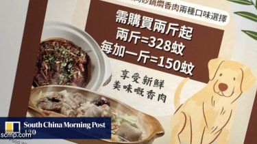 Publicación en South China Morning Post sobre la noticia, el 19 de noviembre de 2023, sobre la presunta venta de carne de perro en Hong Kong.&nbsp;