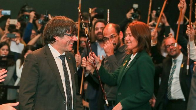 El expresidente de la Generalitat catalana Carles&nbsp;Puigdemont acude al acto que 200 alcaldes independentistas celebran en Bruselas, Bélgica.