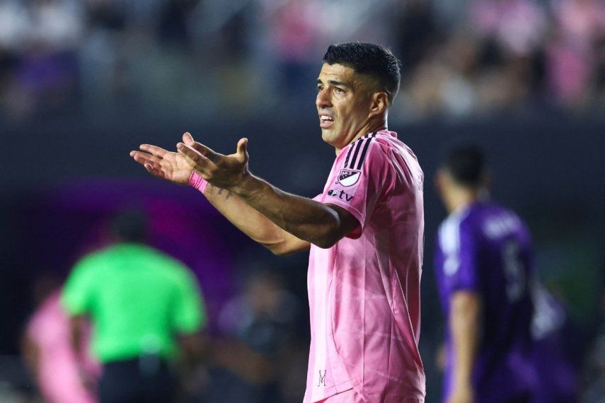 Luis Suárez #9 del Inter Miami CF reacciona durante la semifinal de la Leagues Cup entre el Inter Miami CF y el Orlando City en el Chase Stadium el 27 de agosto de 2025 en Fort Lauderdale, Florida.&nbsp;