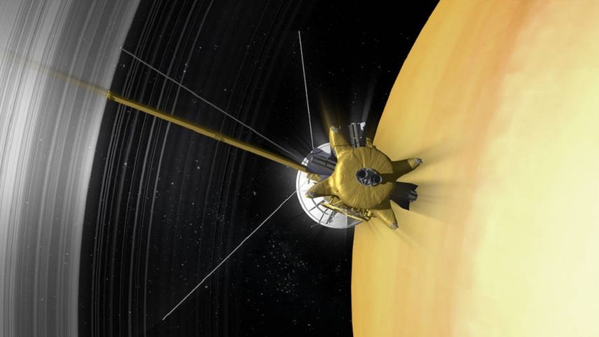 Así lucía la sonda Cassini en su misión a Saturno.