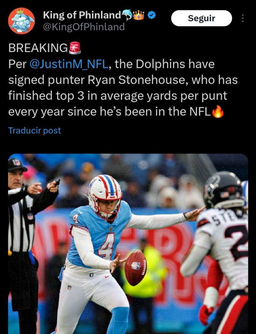 La incorporación de Ryan Stonehouse a los Miami Dolphins es un movimiento estratégico que fortalecerá los equipos especiales y mejorará el control de campo del equipo
