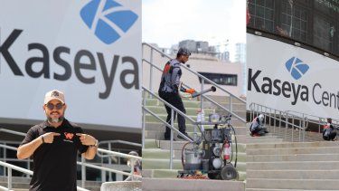 Al frente de WJAB, Wilfredo Andrade muestra parte del trabajo de su equipo en el Kaseya Center.&nbsp;