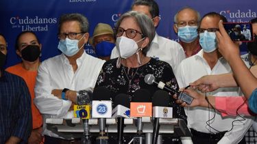 La opositora Alianza Ciudadanos por la Libertad durante una conferencia de prensa.&nbsp;