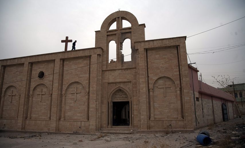 Vista de la Iglesia Siria Ortodoxa en el pueblo recuperado del dominio de&nbsp;ISIS&nbsp;Bashiqa en Mosul (Iraq) en 2016. El pueblo de Bashiqa fue recuperado del&nbsp;Estado&nbsp;Islámico&nbsp;en una operación militar.&nbsp;ISIS&nbsp;tenía poder en la ciudad desde 2014.&nbsp;