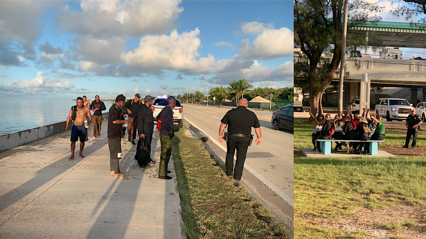 Un collage con capturas de pantalla a las fotos publicadas en Twitter por la periodista Nancy Klingener, muestra a los cubanos mientras son atendidos por las autoridades en Key West.&nbsp;