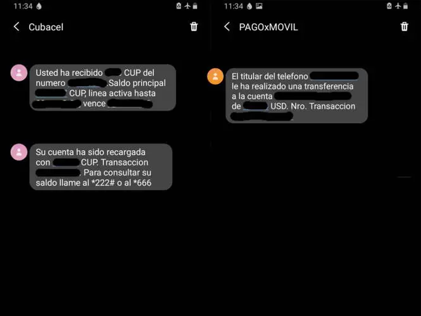 Mensajes de textos SMS enviados durante un intento de estafa.