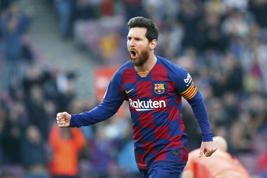 En esta foto del s&aacute;bado 22 de febrero de 2020, Lionel Messi celebra tras anotar un gol para el Barcelona en el partido contra el Eibar en La Liga espa&ntilde;ola.&nbsp;