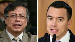 Esta combinación de imágenes de archivo, creada el 28 de enero de 2026, muestra (izq.) El presidente de Colombia, Gustavo Petro, pronunciando un discurso durante la conmemoración del 134.º aniversario de la Policía Nacional y la promoción de oficiales en la Academia General Santander de Policía en Bogotá, el 13 de noviembre de 2025, y al presidente de Ecuador, Daniel Noboa, hablando durante una rueda de prensa junto al presidente de Brasil, Luiz Inácio Lula da Silva (fuera de cuadro), en el Palacio de Planalto en Brasilia, el 18 de agosto de 2025. Esta combinación de imágenes de archivo, creada el 28 de enero de 2026, muestra (izq.) El presidente de Colombia, Gustavo Petro, pronunciando un discurso durante la conmemoración del 134.º aniversario de la Policía Nacional y la promoción de oficiales en la Academia General Santander de Policía en Bogotá, el 13 de noviembre de 2025, y al presidente de Ecuador, Daniel Noboa, hablando durante una rueda de prensa junto al presidente de Brasil, Luiz Inácio Lula da Silva (fuera de cuadro), en el Palacio de Planalto en Brasilia, el 18 de agosto de 2025.