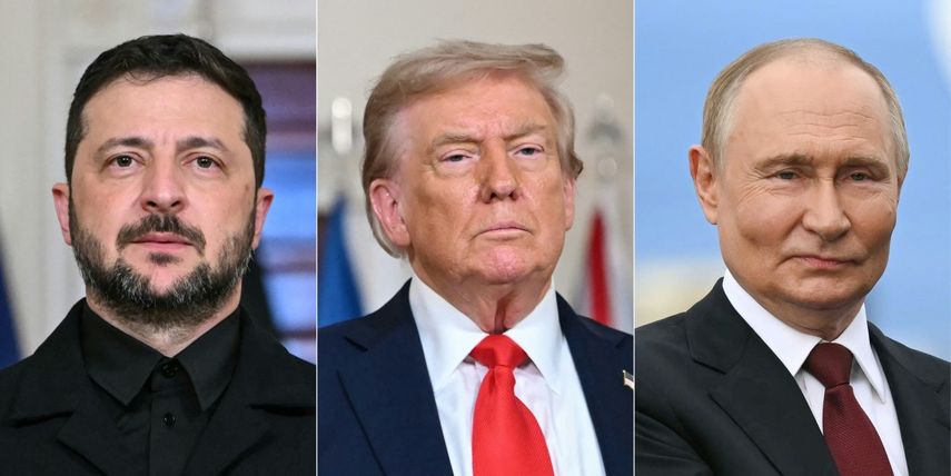 El presidente ucraniano, Volodymyr Zelensky, el presidente estadounidense, Donald Trump y el presidente ruso, Vladimir Putin.