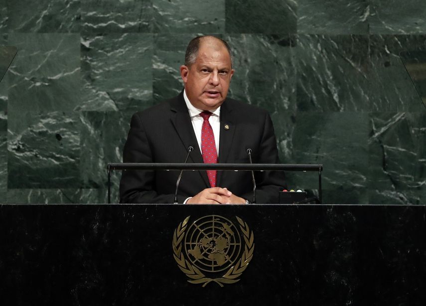 El expresidente de Costa Rica, Luis Guillermo Solís Rivera, en la Asamblea General de las Naciones Unidas, el martes 19 de septiembre de 2017, en la sede de la ONU.