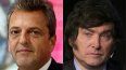 El candidato del peronismo y actual ministro de Economía Sergio Massa, y el candidato presidencial Javier Milei, en Argentina.