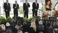 El Blackwood Brothers Quartet canta durante una ceremonia fúnebre en honor de Lisa Marie Presley el domingo 22 de enero de 2023 en Memphis, Tennessee.