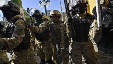 Tropas militares desplegadas en la Plaza de Armas de La Paz el 26 de junio de 2024.&nbsp;